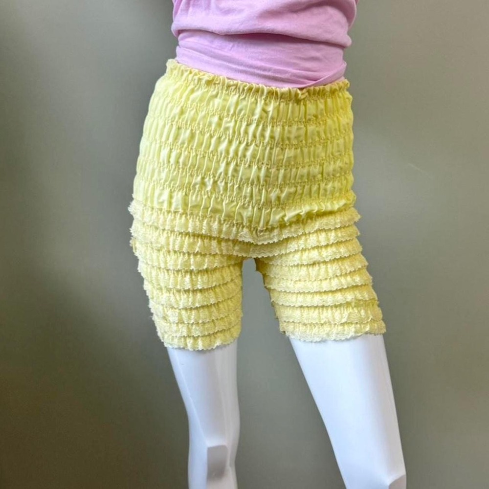 Vintage 1970s–80s Lemon Yellow Ruffle Bloomers Shorts – One Size (Stretchy)